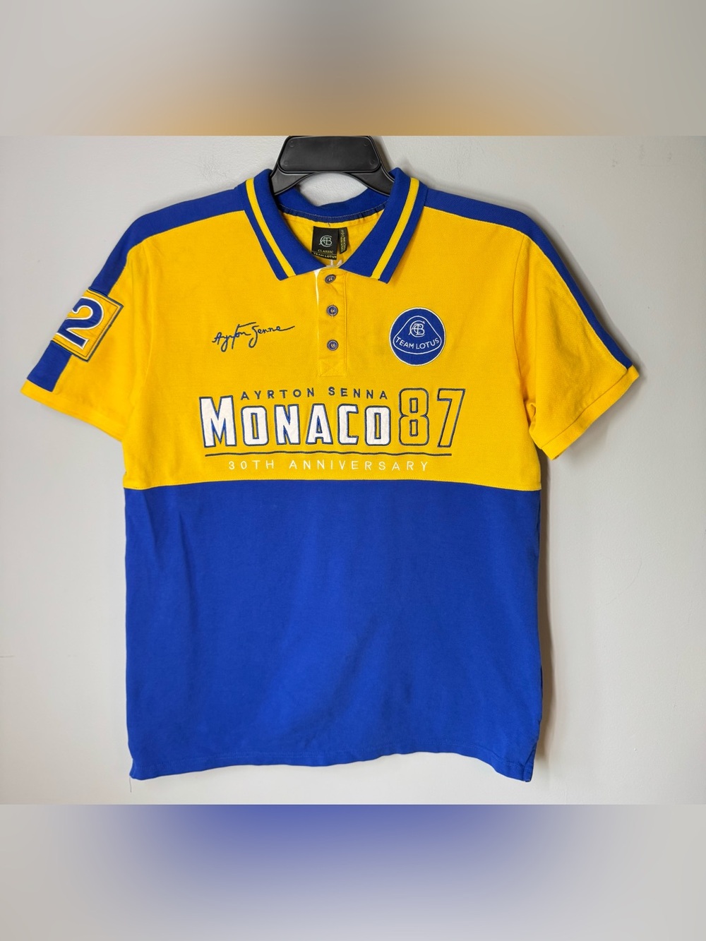 ARYTON SENNA MONACO Team Lotus 1st victory 87 Commemorative Polo Shirt Sz XL